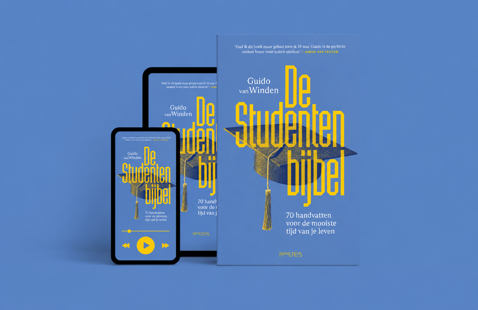 De Studentenbijbel als paperback, e-book op tablet en luisterboek op smartphone